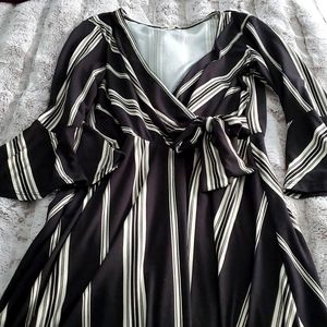 Striped Faux Wrap Skater Dress